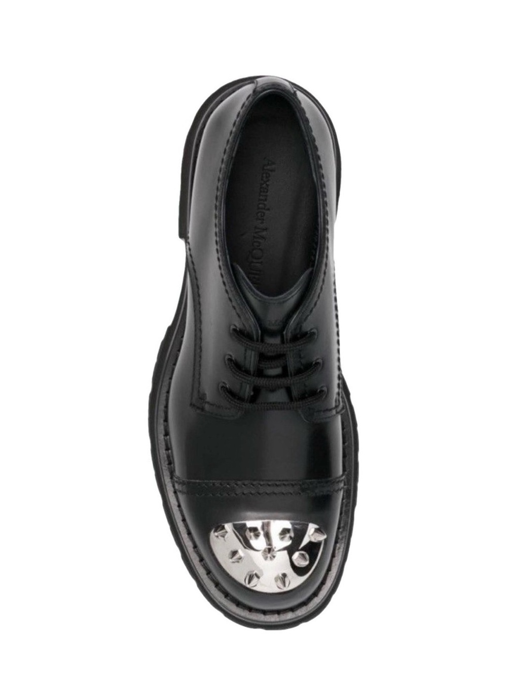 Alexander McQueen Black Leather Lace-Up Derby with Silver Studded Toe